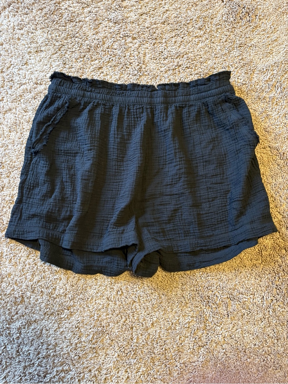 Aerie Gauzy High-Waisted Cotton Shorts Black XL